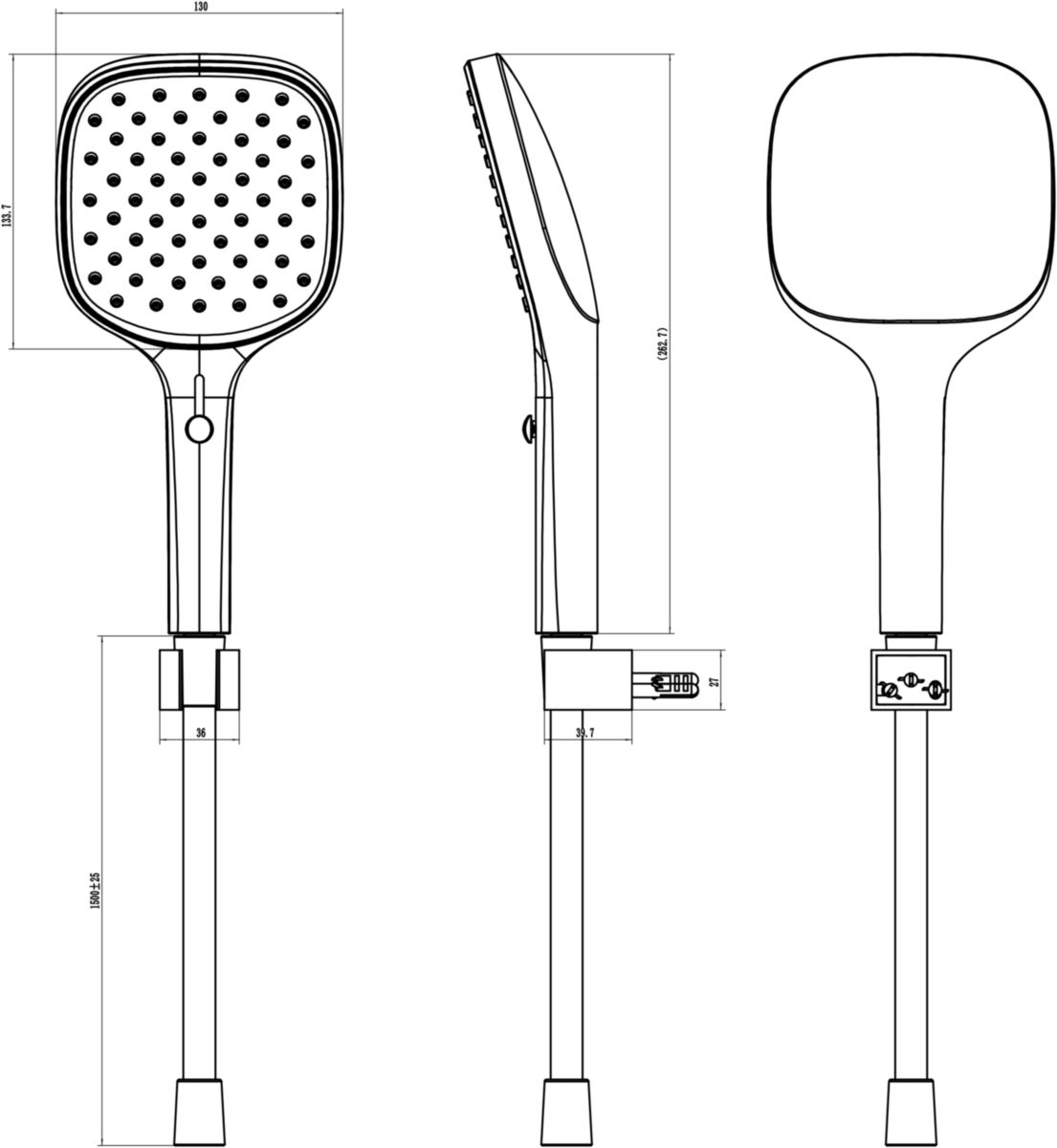 Set de douche Alterna SEDUCTA 3 douchette à main carrée 130 x 130 mm 4 jets avec flexible de douche et support réglable Chromé