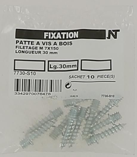 Patte à vis - filetage M7x150 - L. 30 mm - sachet de 10 pcs