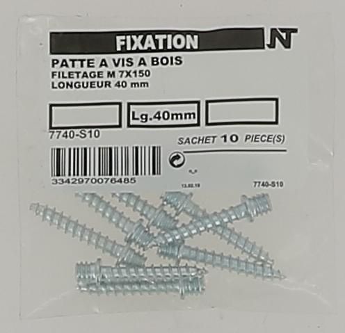 Patte à vis - filetage M7x150 - L. 40 mm - sachet de 10 pcs