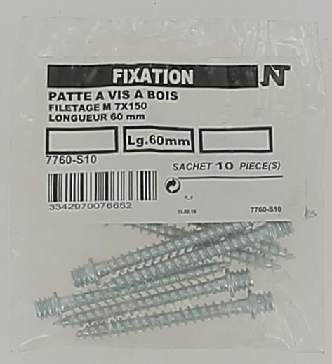 Patte à vis - filetage M7x150 - L. 60 mm - sachet de 10 pcs