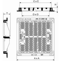 Grille plate carrée Squadra classe C250 à verrouillage automatique ECSQ40PF pour ouverture 300mm dimension cadre extérieur 410mm Réf. ECSQ40PF PAM