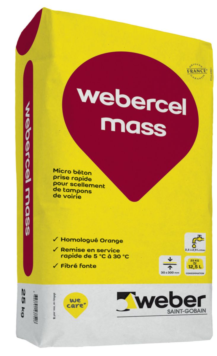 Micro-béton à prise rapide webercel mass pour scellement de voirie - noir - sac de 25 kg