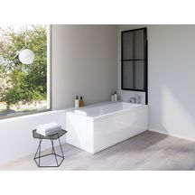 Pare-bain relevable Alterna Concerto 1 volet 1/2 pivotant profilé noir 140 x 106 cm épaisseur verre 3 mm