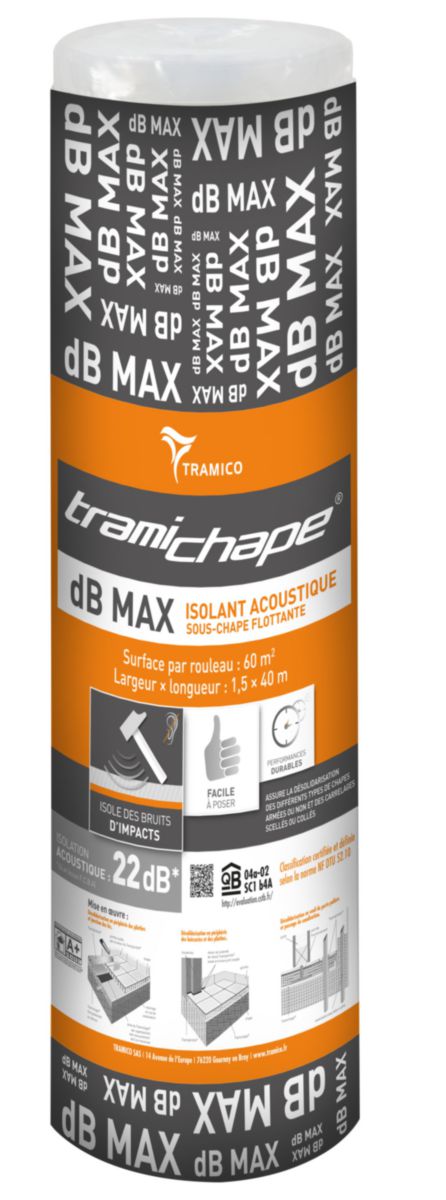 Isolant acoustique Tramichape DB 22 Max ép. 4,5 mm rouleau de 40x1,5 m