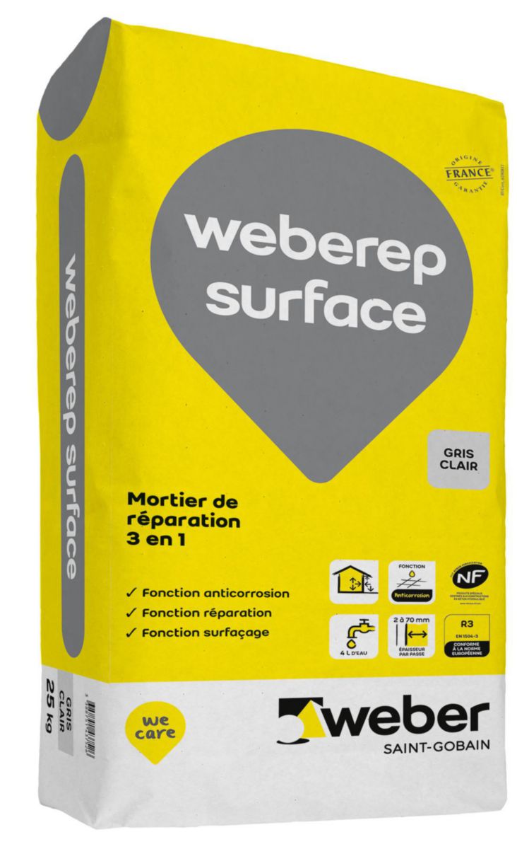 Mortier fibré de réparation weberep surface - sac de 25 kg