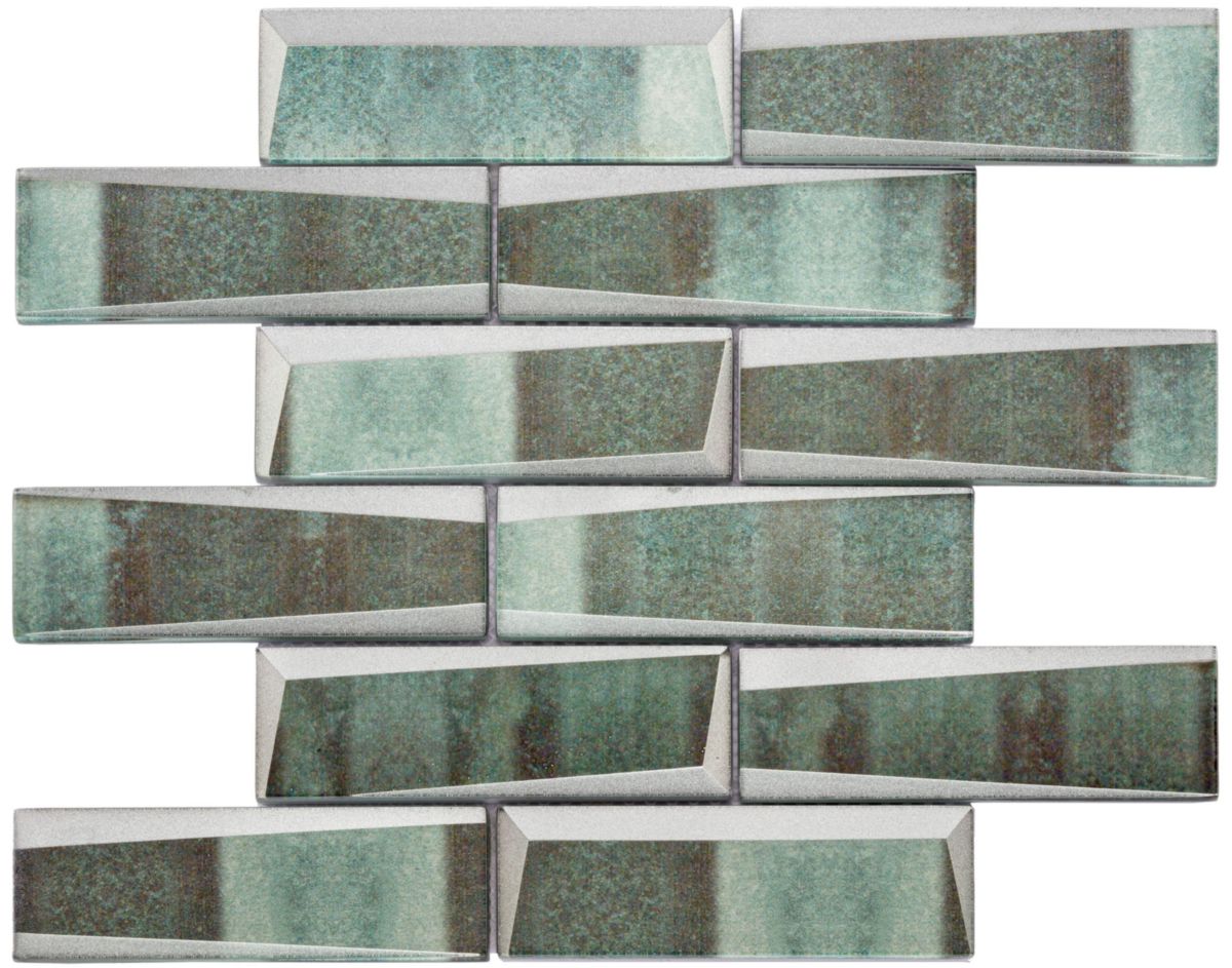 Mosaïque verre Retro - copper green rectangle - trame 29,8 x 29,8 cm