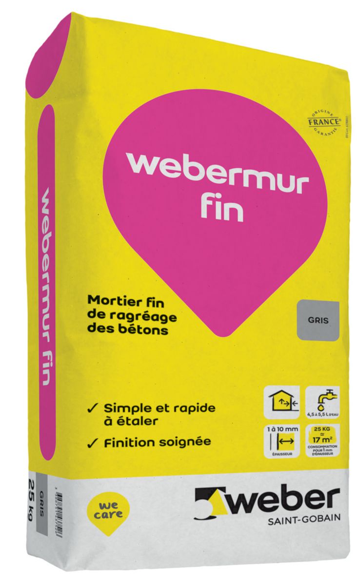 Mortier de ragréage webermur fin pour béton - gris - sac de 25 kg