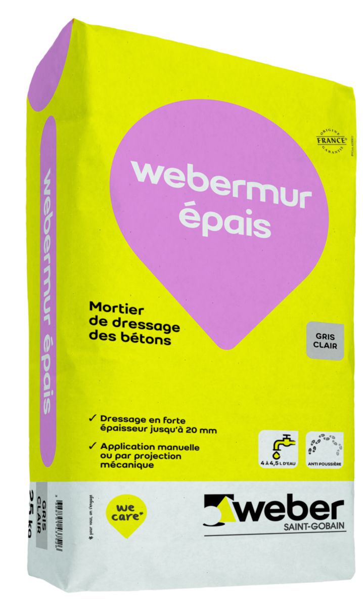 Mortier de ragréage webermur épais (ex Ravamass et Rekal) pour ép. 5 à 20 mm - sac de 25 kg