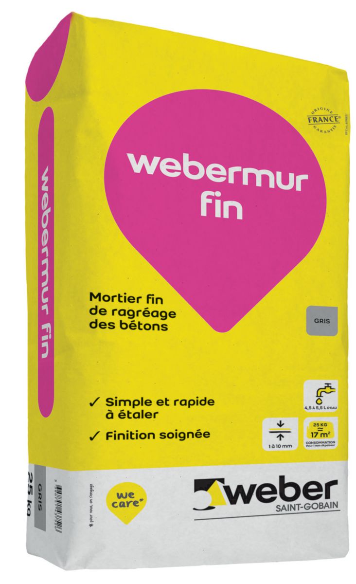 Mortier de ragréage webermur fin pour béton - gris clair - sac de 25 kg