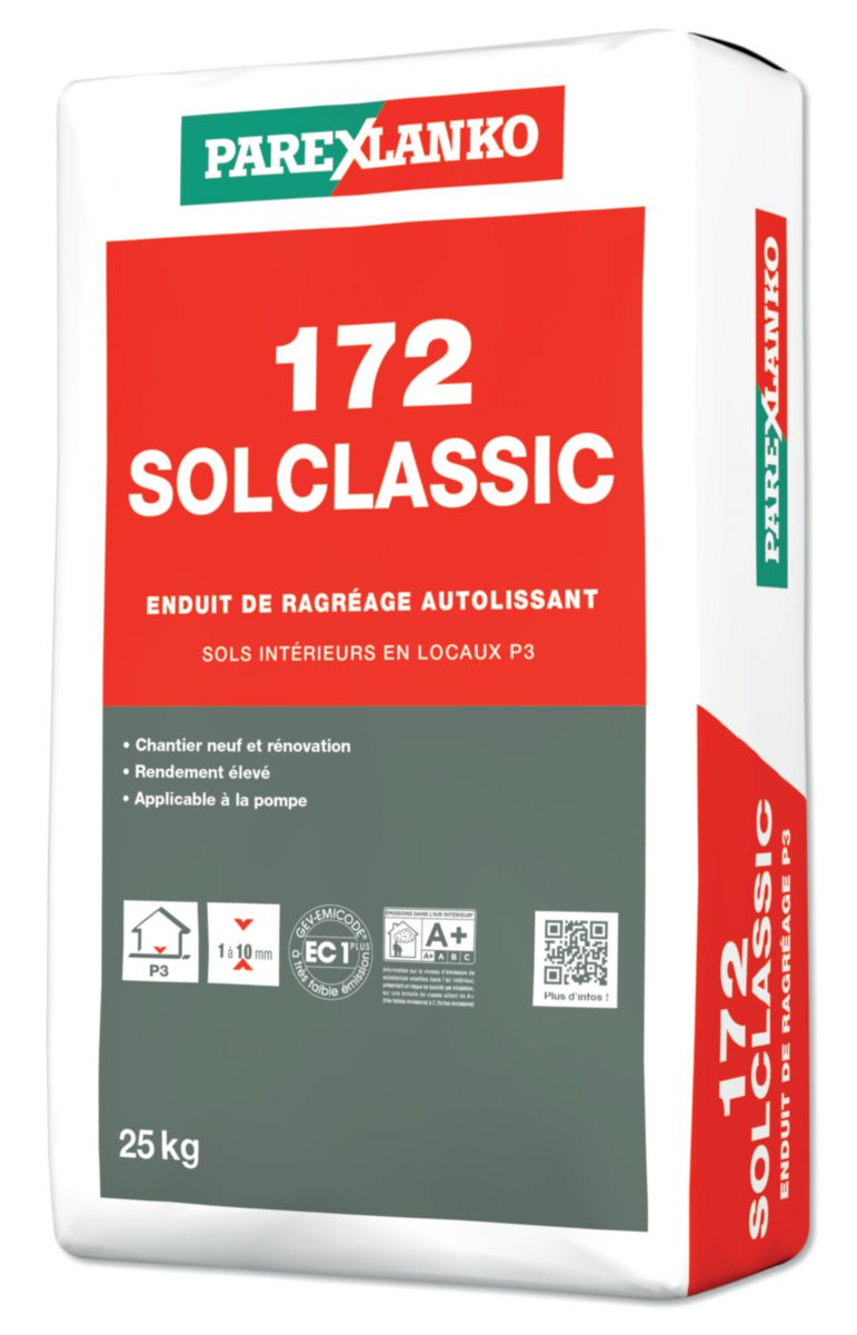 Enduit ragreage autolissant Solclassic 172 P3 25kg 3 à 10mm L17225