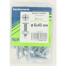 Boulon Poêlier acier zingué 6x40-vybac x50