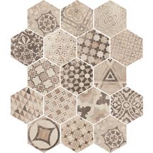 Carrelage hexagonal Hexatile Cement - grès cérame émaillé - décor garden sand mat - 17,5x20 cm