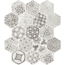 Carrelage sol/mur grès cérame émaillé Hexatile Cement - hexagone décor garden grey mat - 17,5x20 cm