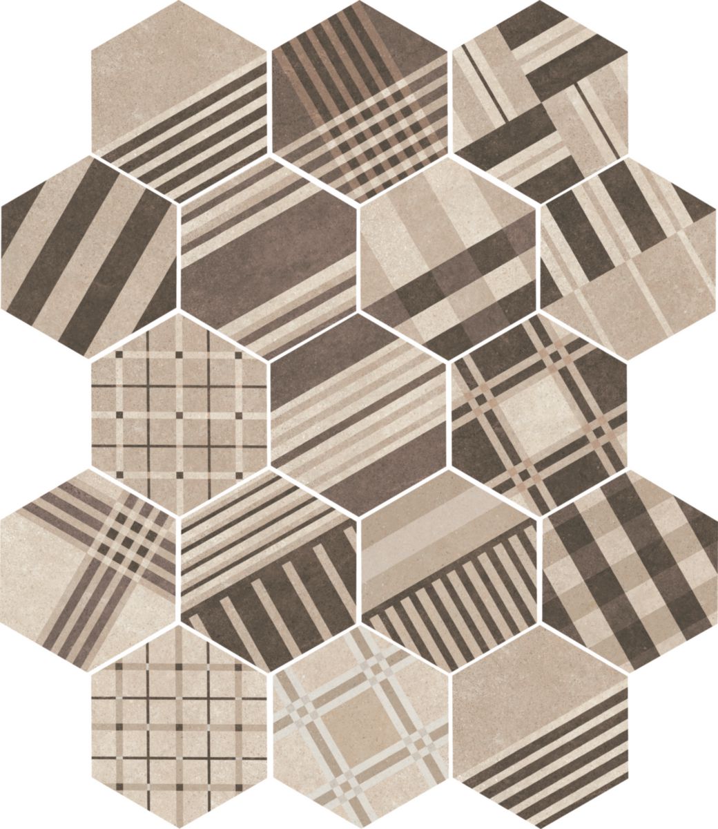 Carrelage hexagonal Hexatile Cement - grès cérame émaillé - décor geo sand mat - 17,5x20 cm