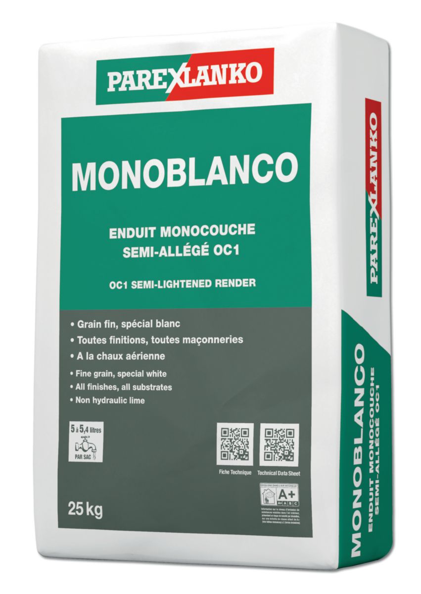 Enduit monocouche semi-allégé Monoblanco - blanc - sac de 25 kg