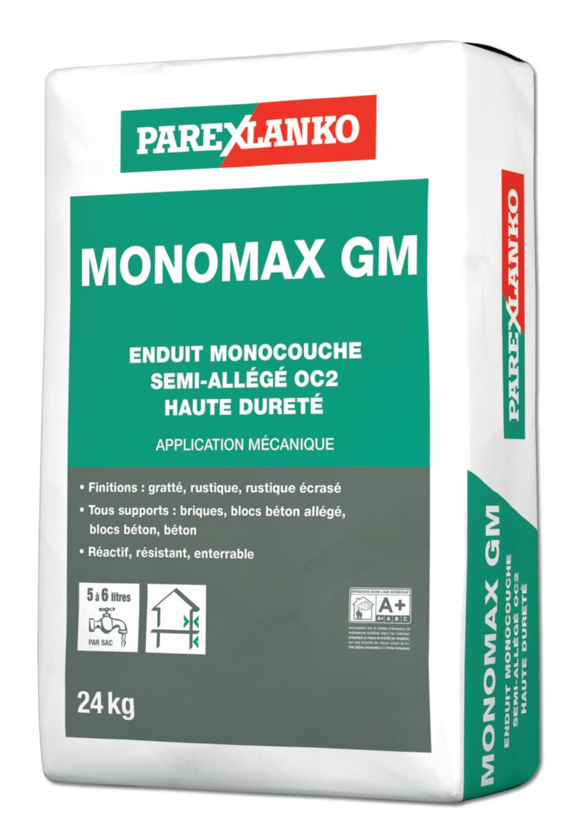 Enduit monocouche semi allégé Monomax GM pour façade neuve - ton naturel G00 - sac de 24 kg