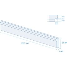 Plaque de soubassement 1/2 chaperon gris béton Rousseau 251,5 x 25 x 4 cm pour AXIS (encoches) entraxe 2356 et AXOR Plus (encoches) entraxe 2535