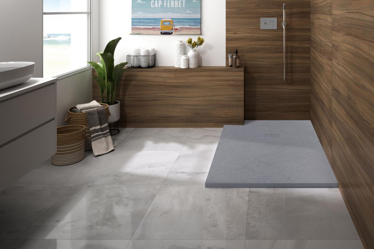 Receveur extra-plat Biolex KINEROCK EVO - aspect minéral gris pierre - 140x90 cm - H. 3 cm