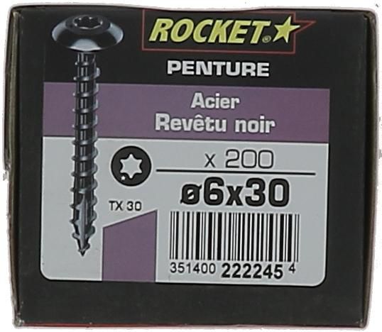 Vis penture TC empreinte étoile - acier zingué noir - Ø 6x30/24 mm - boîte de 200 pcs