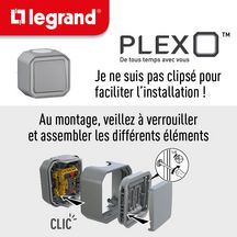 Interrupteur/va-et-vient lumineux étanche IP55 Plexo - 10A - avec voyant et boîtier - pose en saillie - gris