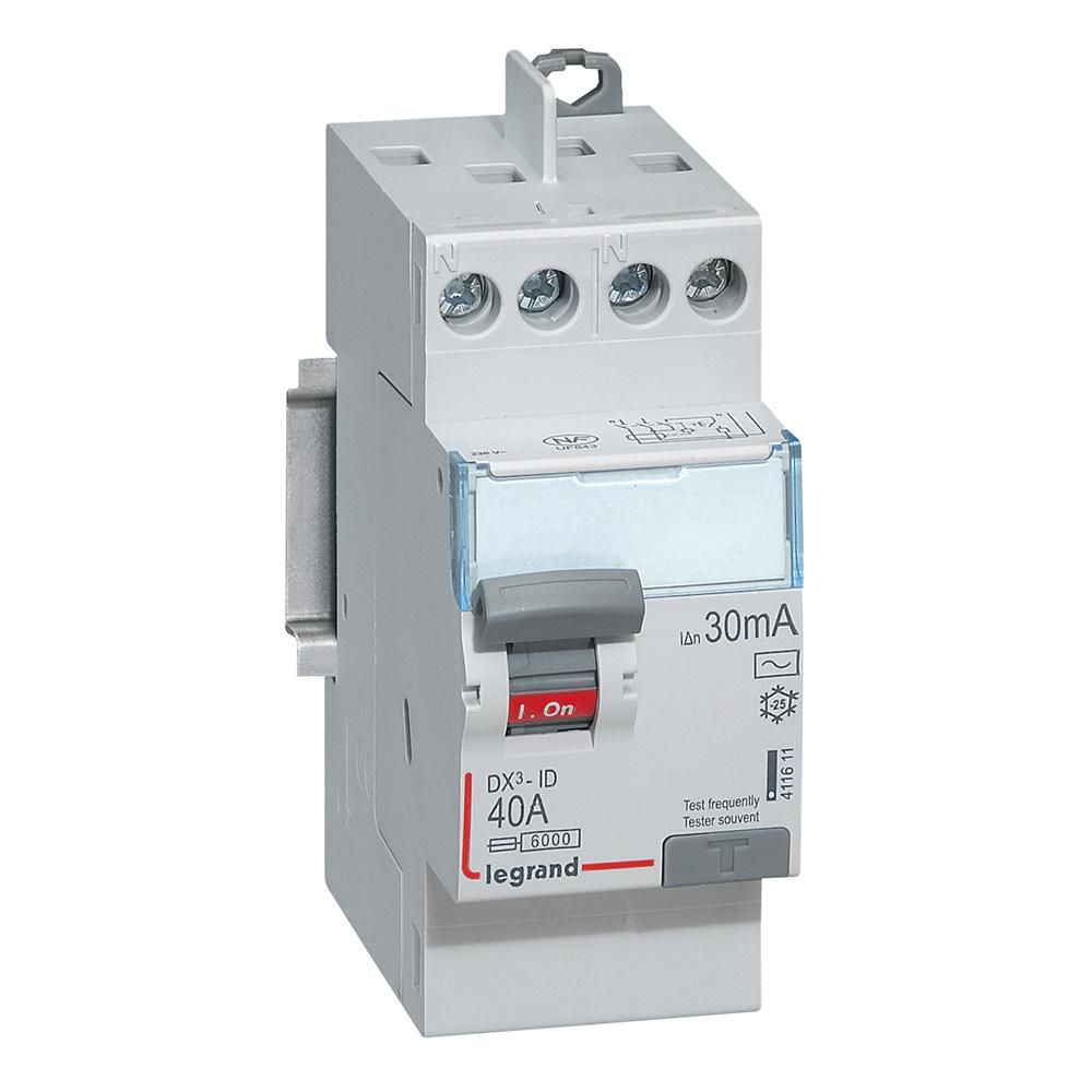 Interrupteur différentiel bipolaire - type AC 30mA arrivée haut/départ haut 40 A