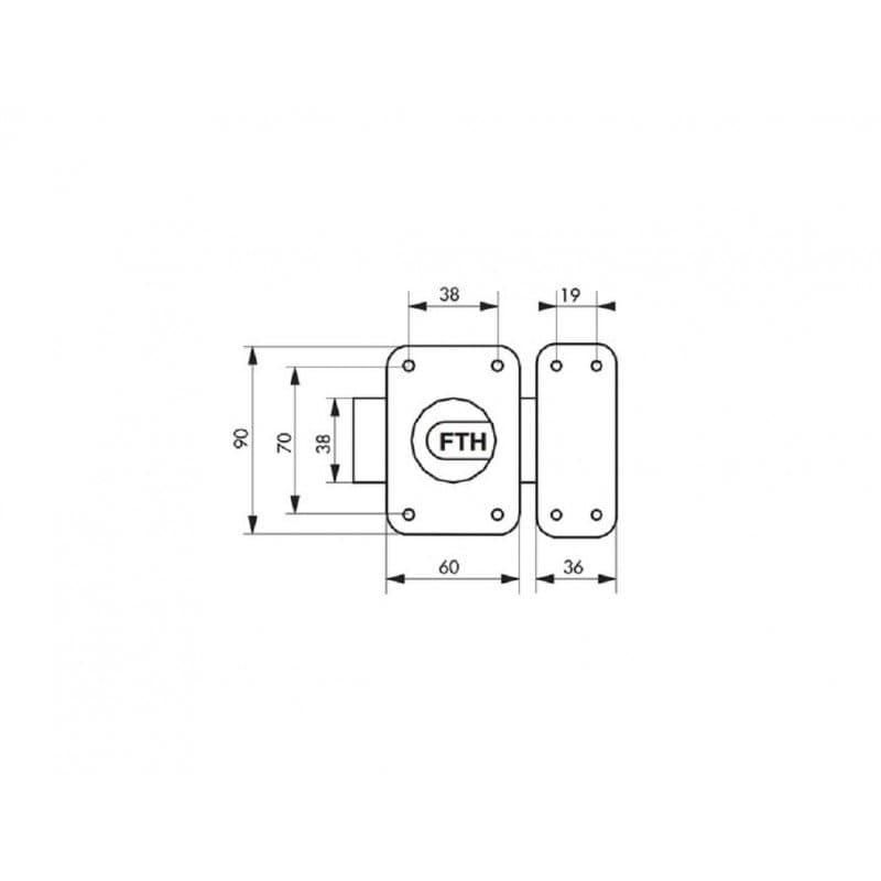 Verrou de sûreté à bouton Trident - époxy bronze - 75x70 mm