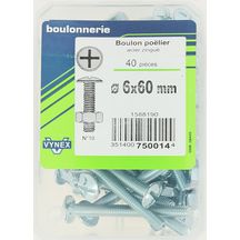 Boulon poelier - Ø 6x60 mm - boîte de 40 pcs