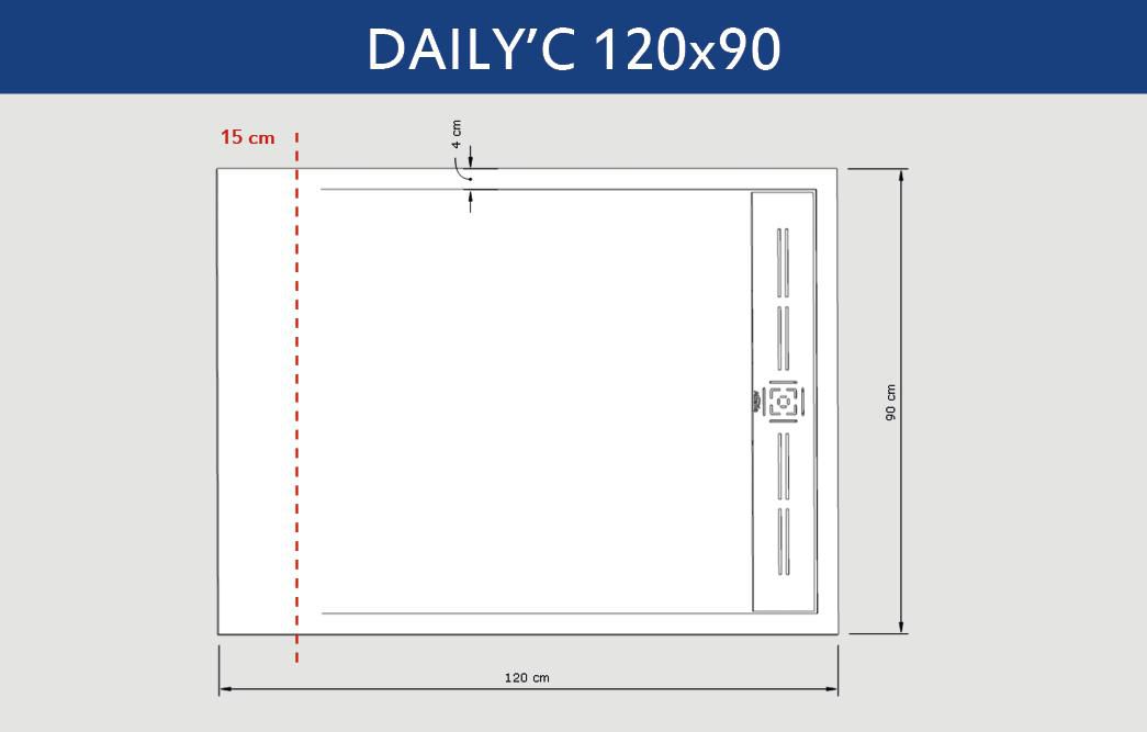 Receveur Alterna Daily'C 120 x 90 cm caniveau ardoise blanc