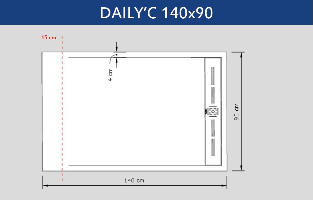 Receveur Alterna Daily'C 140 x 90 cm caniveau ardoise blanc