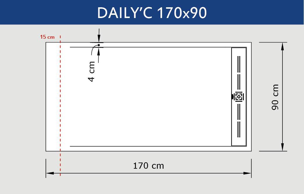 Receveur Alterna Daily'C 180x90cm caniveau ardoise blanc