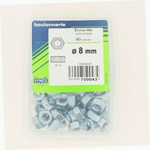 Écrou hexagonal - acier zingué - Ø 8 mm - sachet de 90 pcs