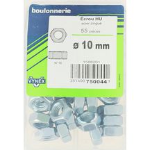 Écrou hexagonal - acier zingué - Ø 10 mm - sachet de 55 pcs