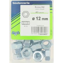 Écrou hexagonal - acier zingué - Ø 12 mm - sachet de 40 pcs