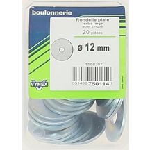 Rondelle plate extra large - acier zingué gris - Ø 12 mm - blister de 20 pcs