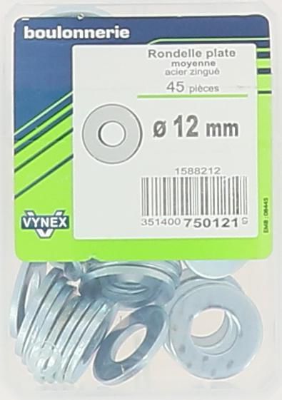 Rondelle plate extra large - acier zingué ivoire - Ø 12 mm - blister de 45 pcs