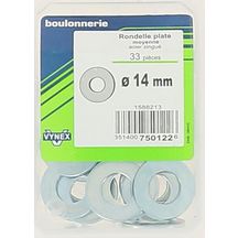 Rondelle plate extra large - acier zingué ivoire - Ø 14 mm - blister de 33 pcs