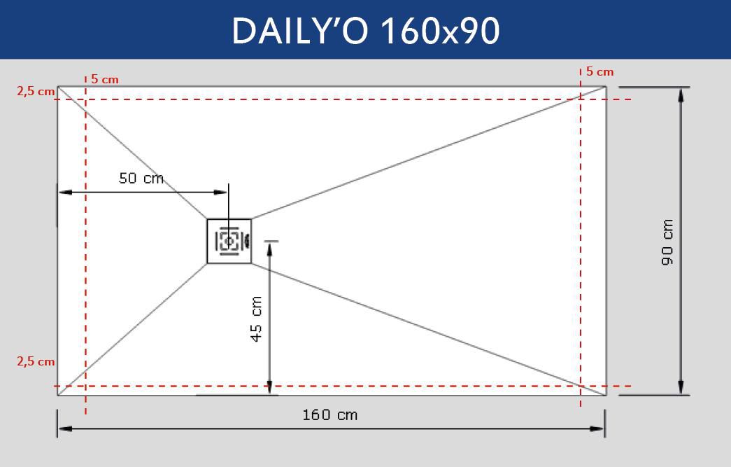 Receveur Alterna Daily'O 160 x 90 cm ardoise blanc