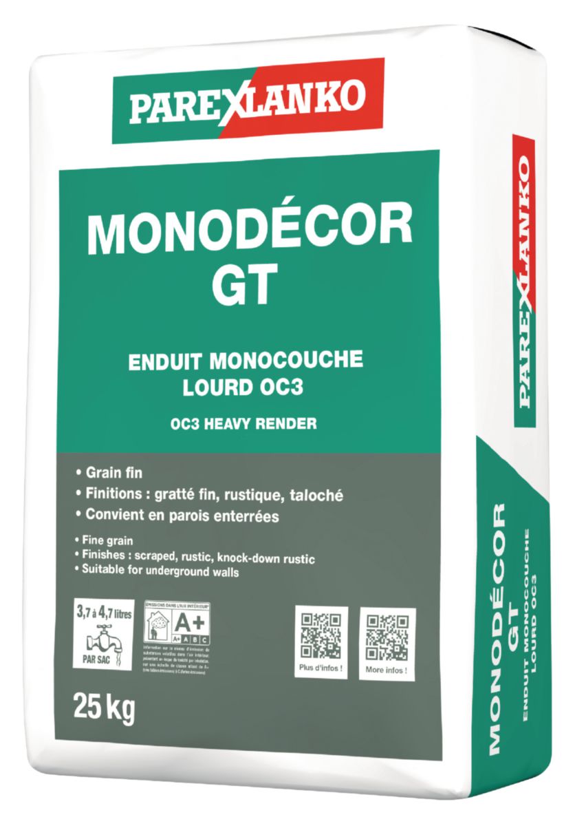 Enduit monocouche lourd coloré pour façade neuve Monodécor GT - grain fin - sac de 25 kg