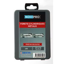 Coffret Métal de 19 Forets cylindriques HSS Pro Novipro pour métaux diamètres 1 à 10mm par 1/2