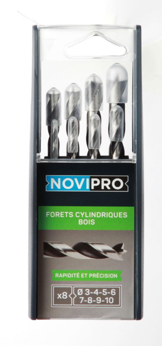 Coffret de 8 mèches à bois 3 pointes Pro meulées Novipro diamètre 3 à 10 mm