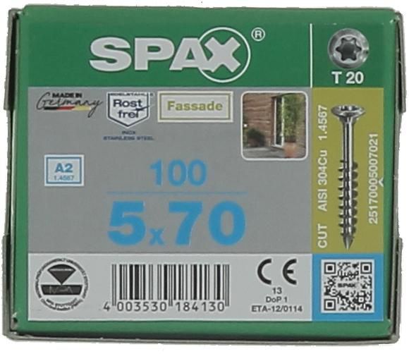 Vis Torx autoforeuse à tête bombée pour façade en bois - inox A2 - Ø 5x70 mm - boîte de 100 pcs