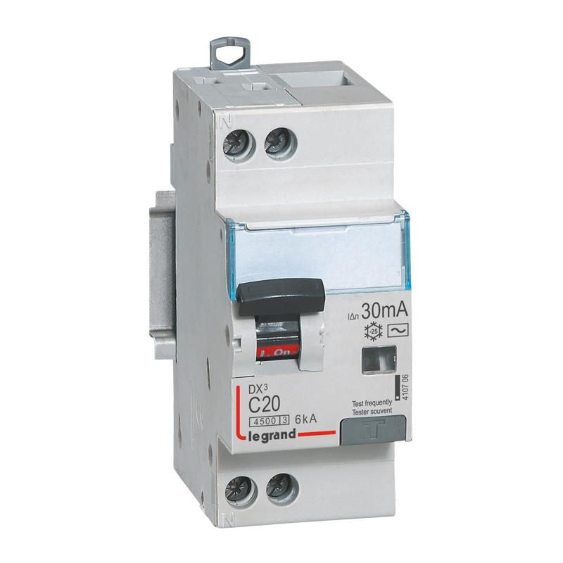 Disjoncteur différentiel DX³4500 6 kA - type AC 30mA - vis/vis - 1P+N 230V~ - 20A courbe C - 2 modules