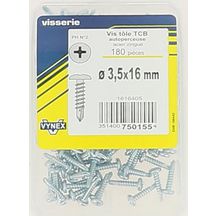 Vis tôle TCB autoperceuse empreinte PH n°2 - acier zingué - Ø 3,5x16 mm - boîte de 180 pcs