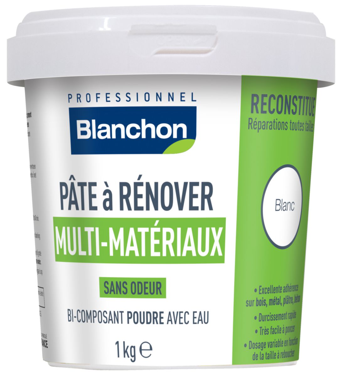 Pâte à rénover bi-composant en poudre - blanc - seau de 1 kg