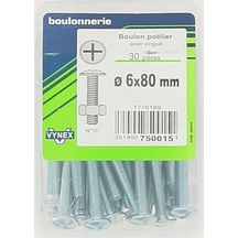 Boulon Poêlier acier zingué 6x80-vybac x30