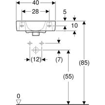 lave-mains geberit renova plan, compact: b=40cm, t=25cm, trou de robinetterie=droite, trop-plein=visible, blanc Réf. 272140000