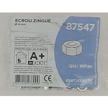 Écrou zingué hexagonal pour tige filetée Ø 6 mm - boîte de 100 pcs