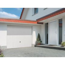 Porte de garage modèle 122 basculante débordante acier avec rails à nervures verticales L. 2375mm x H. 2000 mm RAL 9016 Blanc