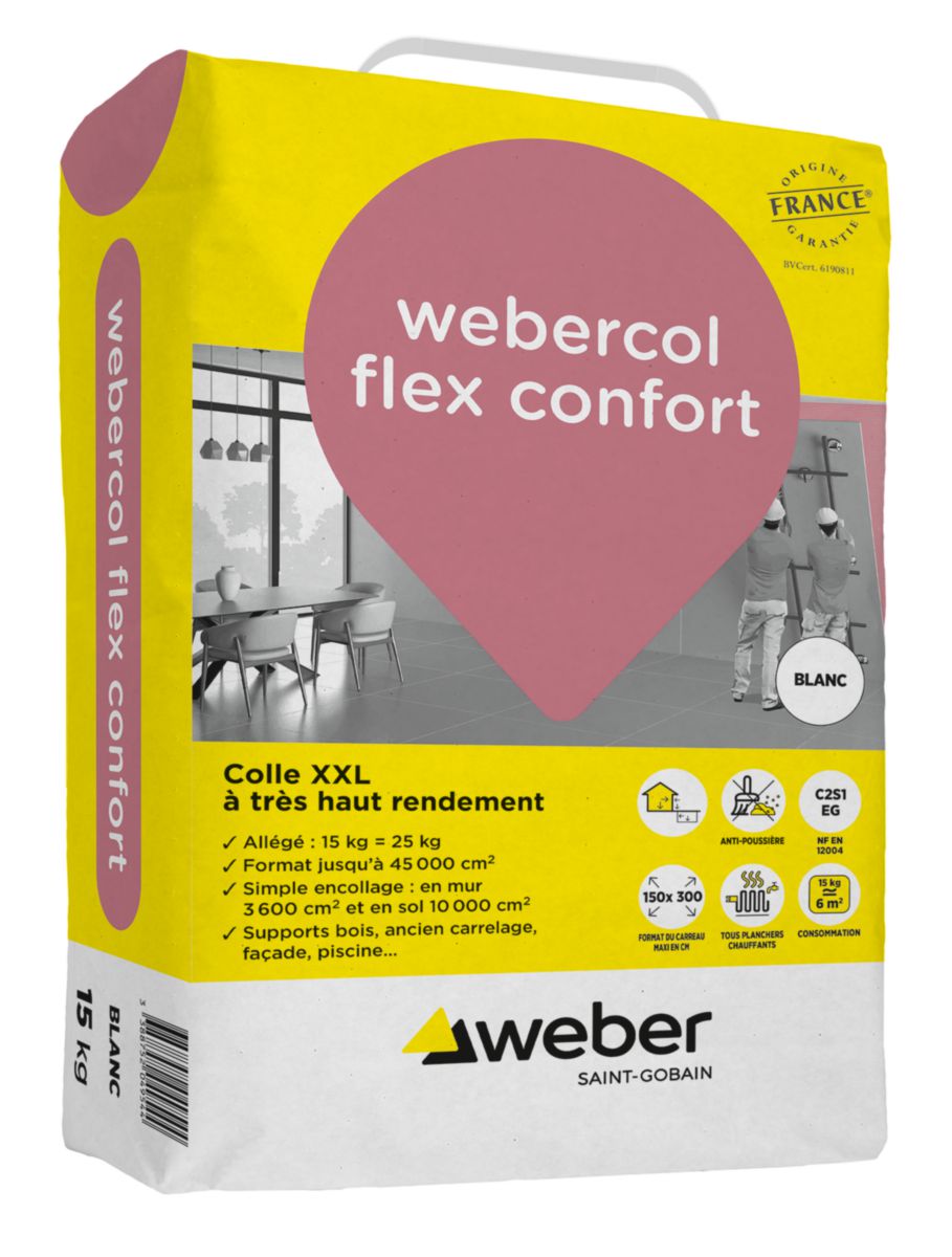 Colle webercol flex confort pour grands carreaux - blanc - sac de 15 kg