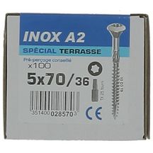 Vis terrasse - inox A2 - Ø 5x70 mm - boîte de 100 pacs